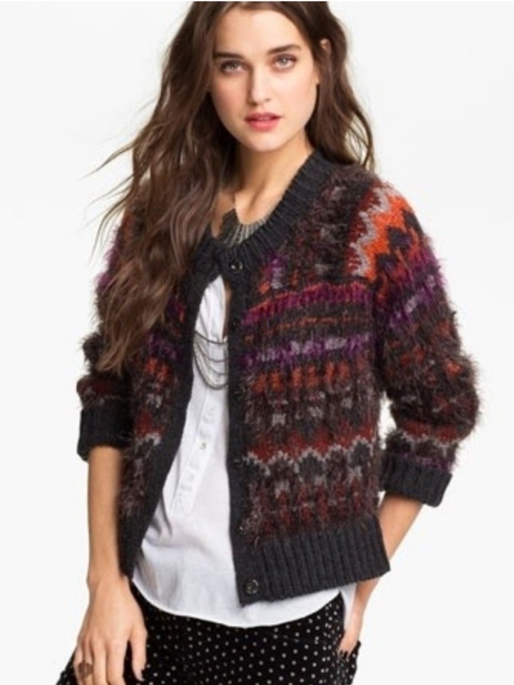 Free People fuzzy Fair Isle cardigan